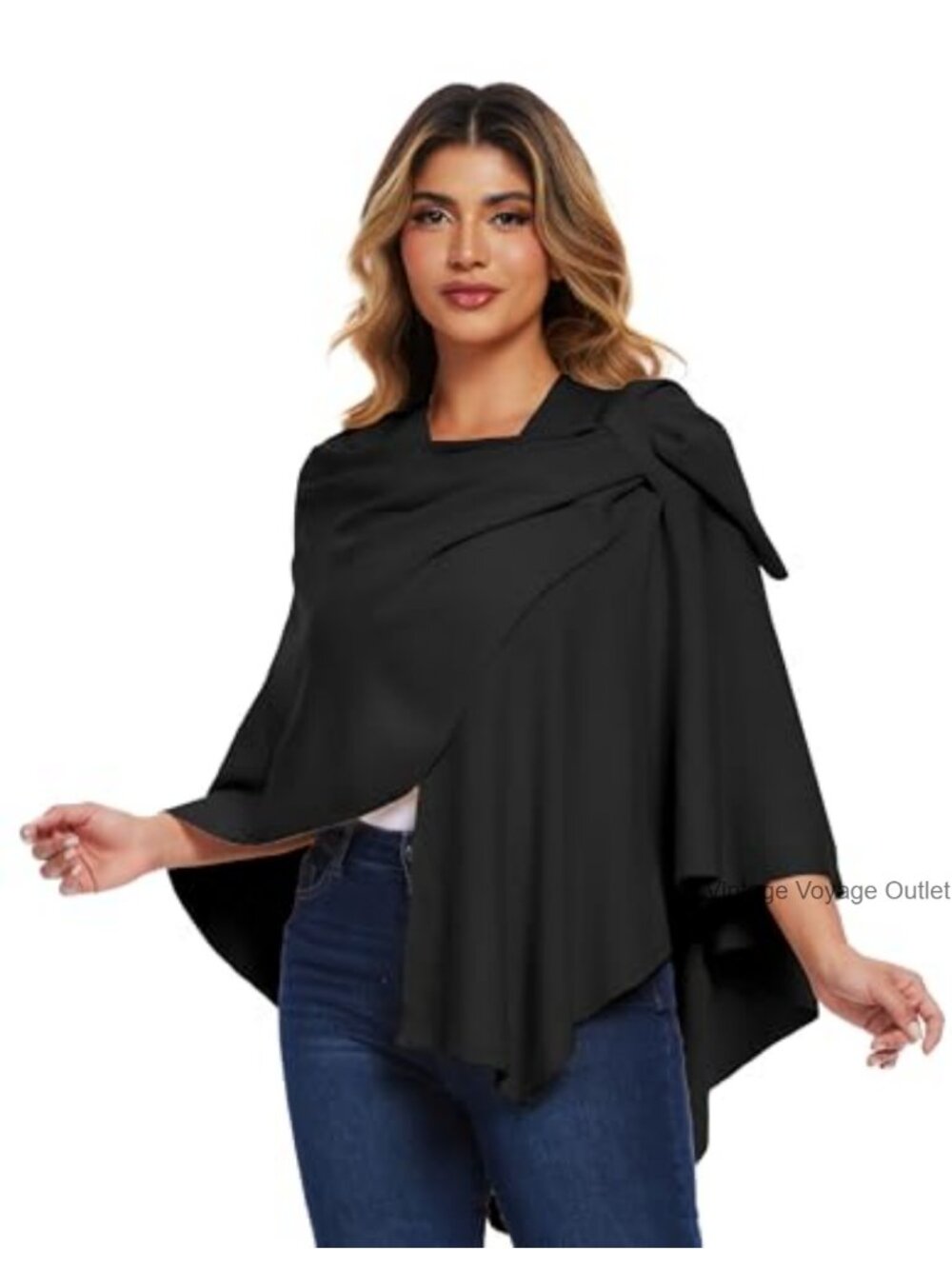 Elegant Shawl Wrap Open Front Poncho Sweater One Size